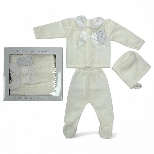 Baby Ivory Woven Bow 3PC Gift Box Set NB