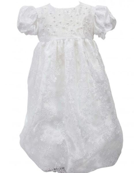 Swirl floral design christening dress