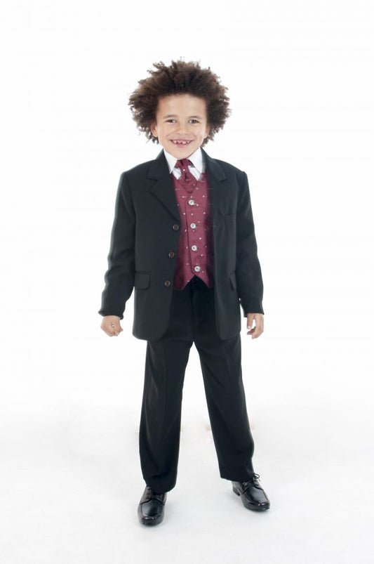 Vivaki 5 Piece Dobby Suit in Wine